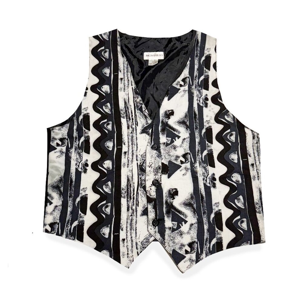 Montello, Monochromatic Abstract Vest / Black and White Sleeveless Top